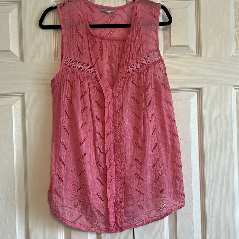 Anthropologie Leifnotes pink embroidered top size 14